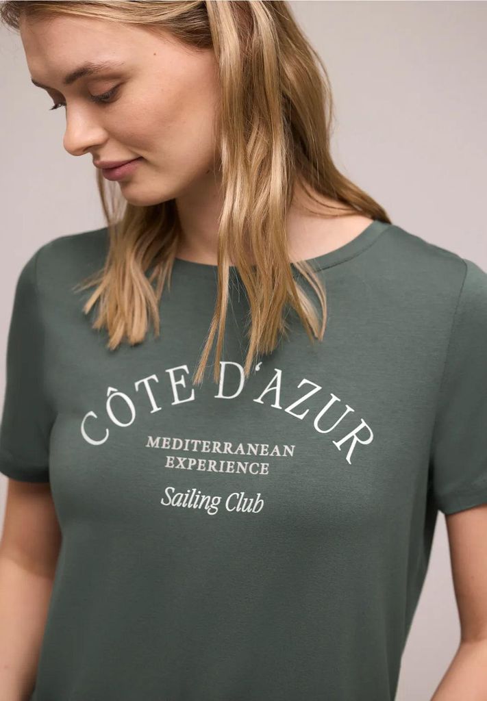 Street One T-Shirt 'T-Shirt mit Rundhals und Wording', A324804, cilantro green, Gr. 38