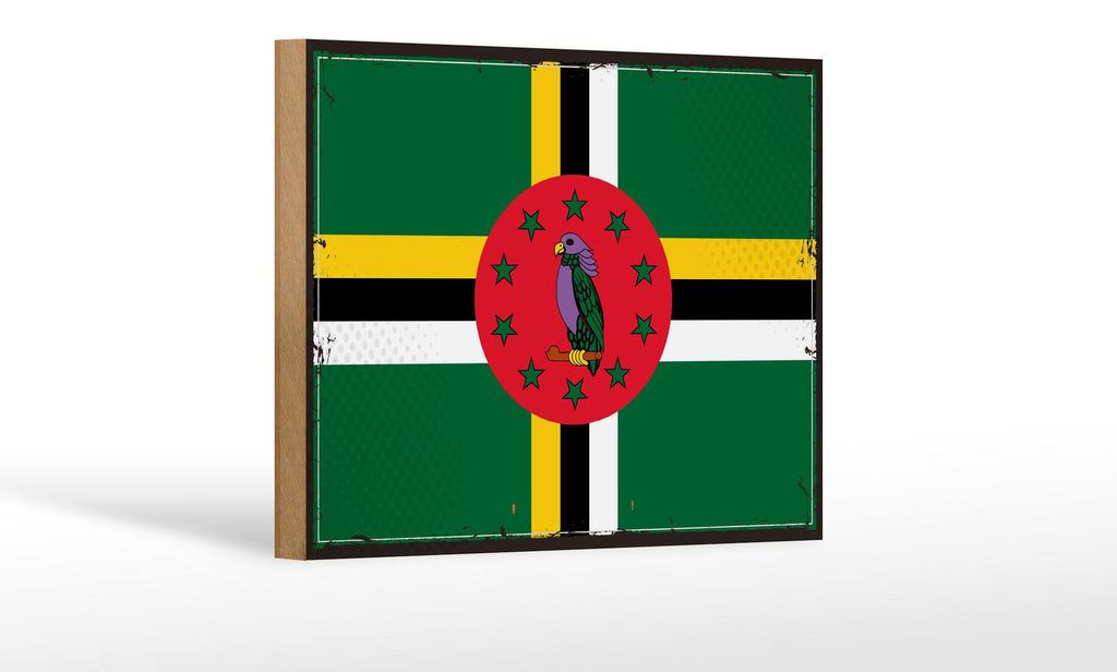 Holzschild Flagge Dominicas 18x12cm Retro Flag of Dominica