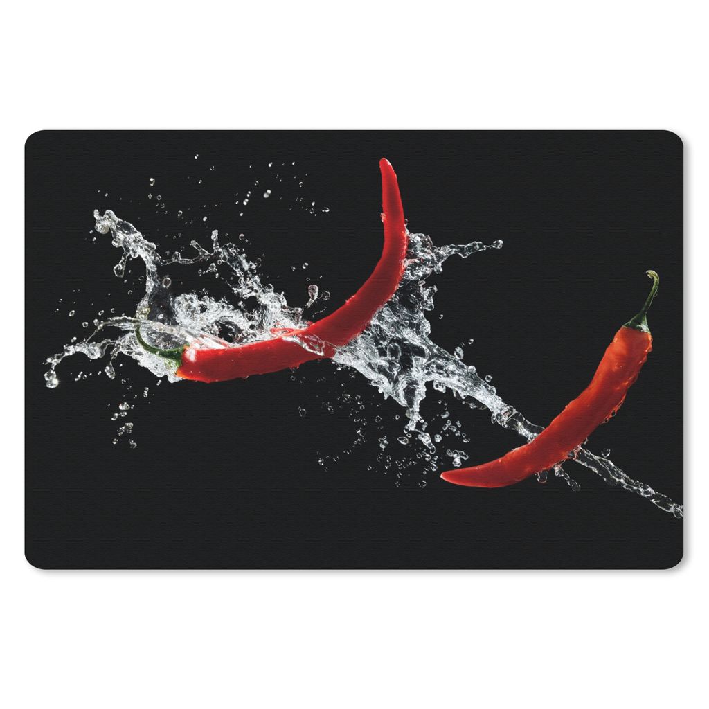 MuchoWow Schreibtischunterlage Chilischote - Stilleben - Wasser - Schwarz - Rot 60x40 cm - XXL Mauspad - Großes Mauspad