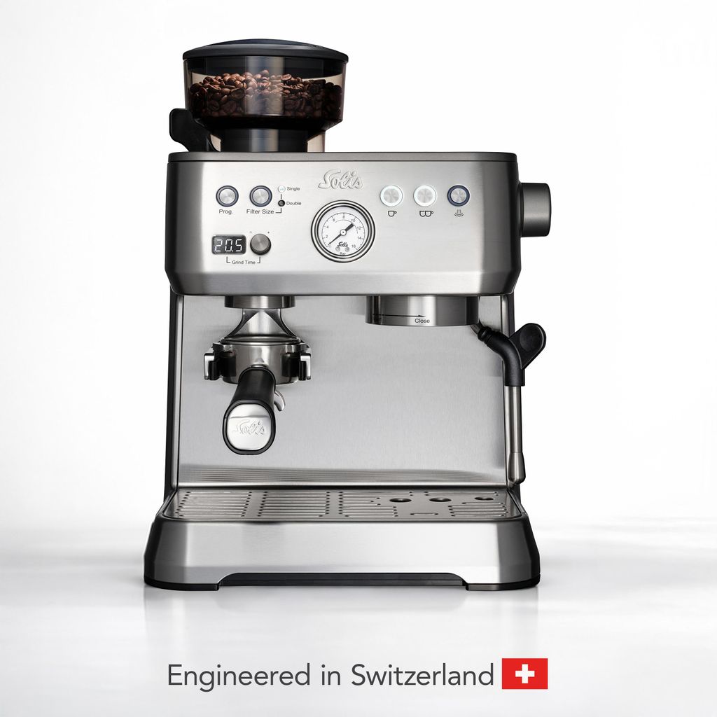 Solis Siebträger Kaffeemaschine 54 mm Siebhalter Milchaufschäumer Bohnenmahlwerk