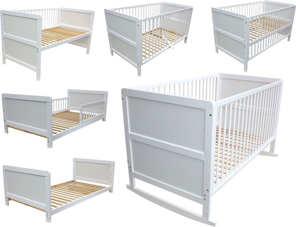 Kinderbett Juniorbett Beistellbett Wiege 140x70cm 4in1 weiß Produktbild 1