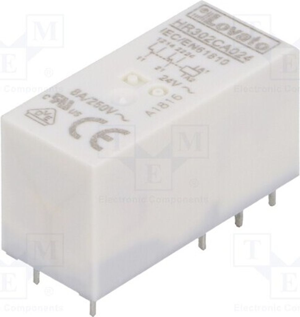 1x Relais: elektromagnetisch 8A USpule: 24VAC 8A/250VAC Mini HR302CA024 Elektrom