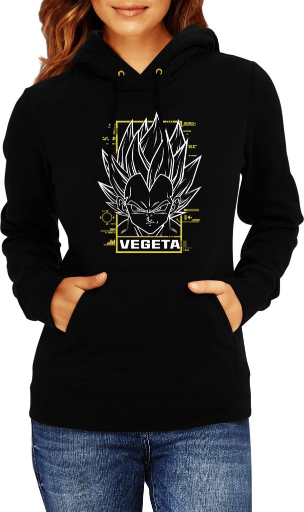 Damen Kapuzenpullover Japan Manga Anime Comics Animation Dragon Anime Manga Ball Vegeta 9000 Power, Lady XS / Schwarz