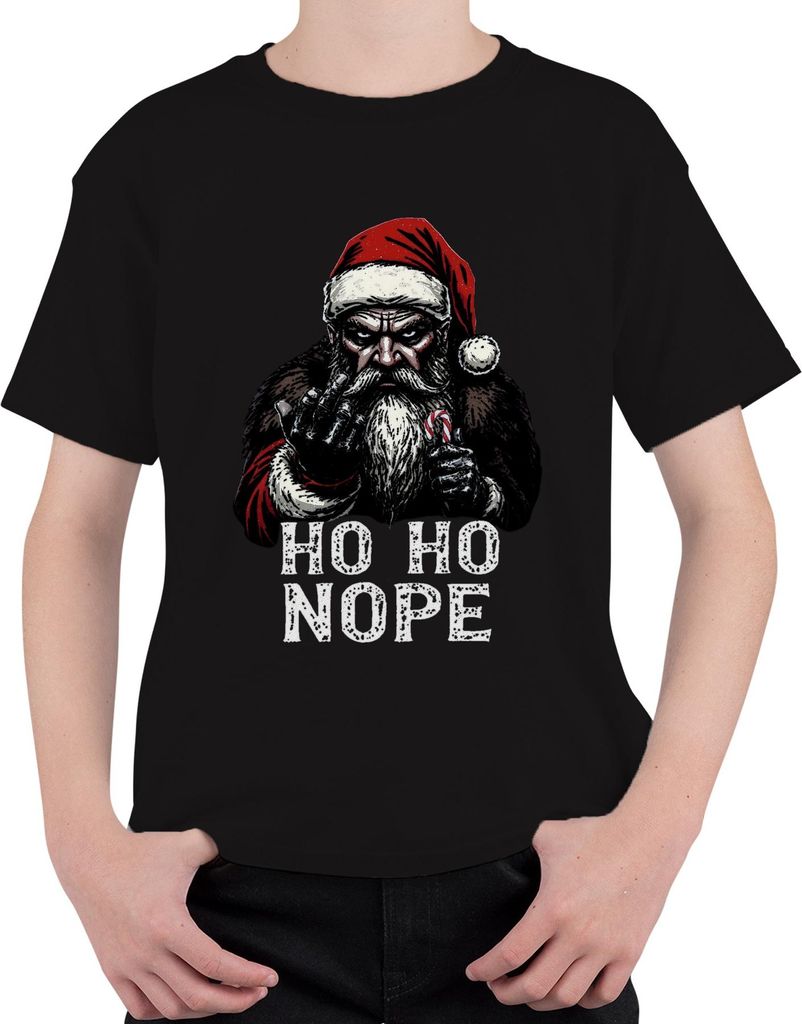 HO HO NOPE böser Weihnachtsmann Mittelfinger Zuckerstange Uni Kinder T-Shirt, Schwarz, 140