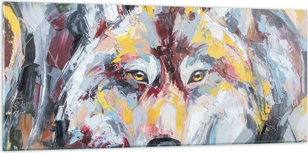 Bilder auf glas - Einteilig - Öl Wolf Hund - 120x50cm - Glasbilder - Wandbilder - Bilder - zum Aufhängen bereit - Wanddekoration aus Glas - Glas ...
