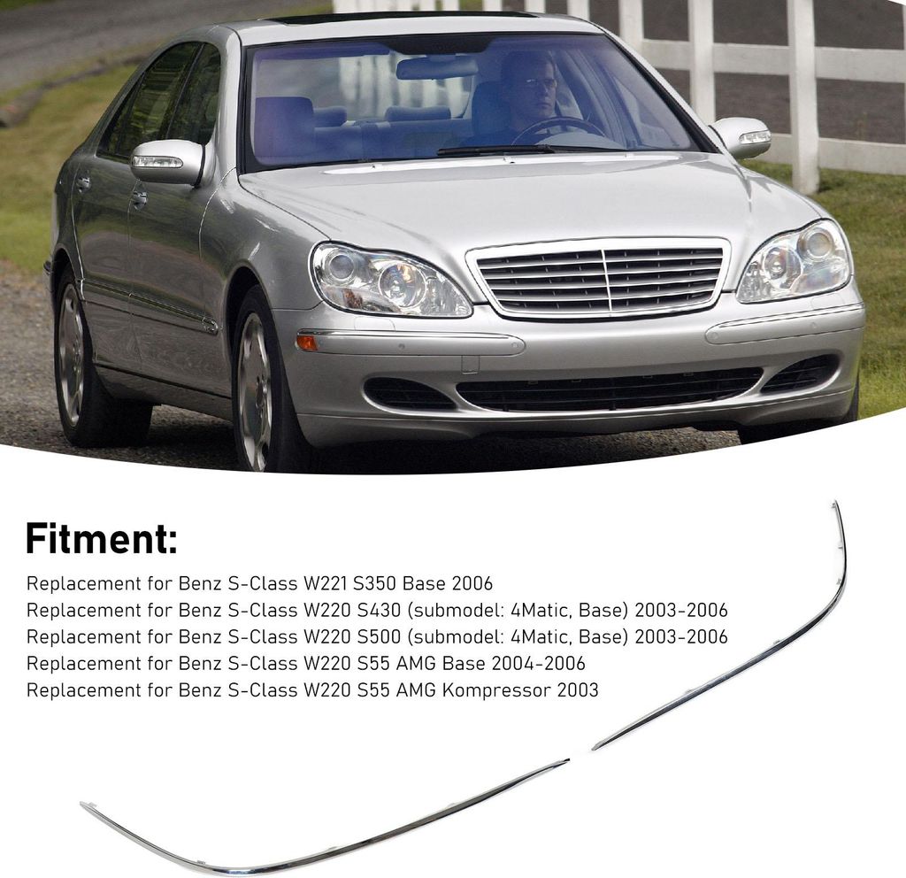 1 Paar vordere Stoßstangen-Außenleisten-Chromabdeckung 2208850674, schützender, stilvoller Ersatz für Benz S-Klasse W221 S350 Basis
