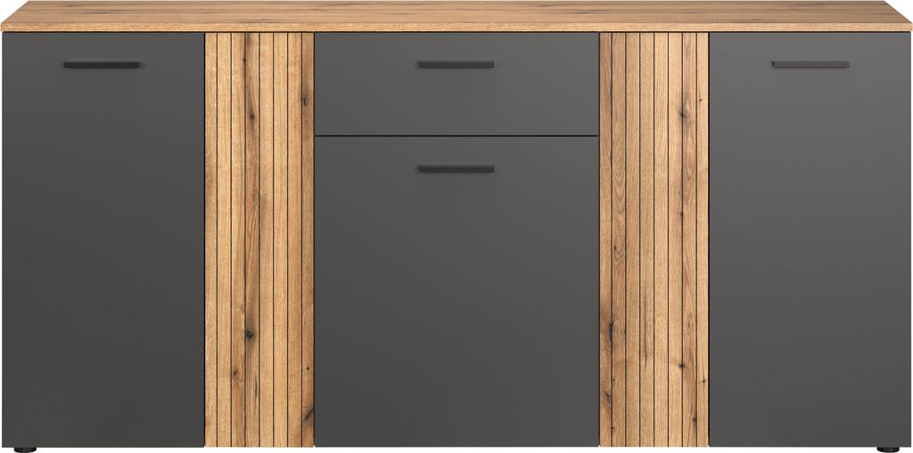 trendteam Wohnen Esteban Kommode, Anthrazit Melamin/ Evoke Oak Melamin, B/H/T: 181/86/38 cm