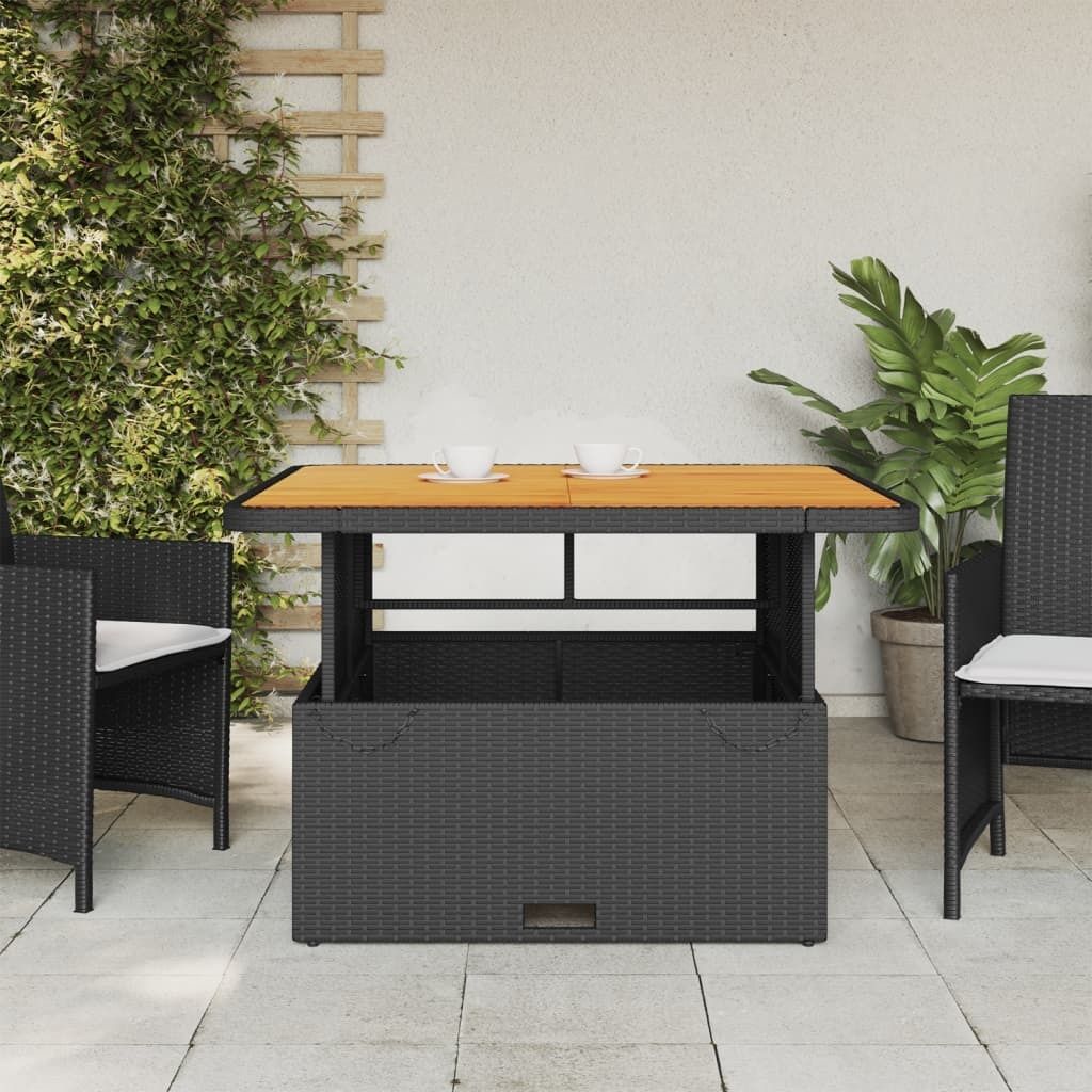 Cloris Designermöbel Gartentisch Schwarz 110x110x71cm Poly Rattan und Akazienholz - 2026Neu209489 - Gartentische