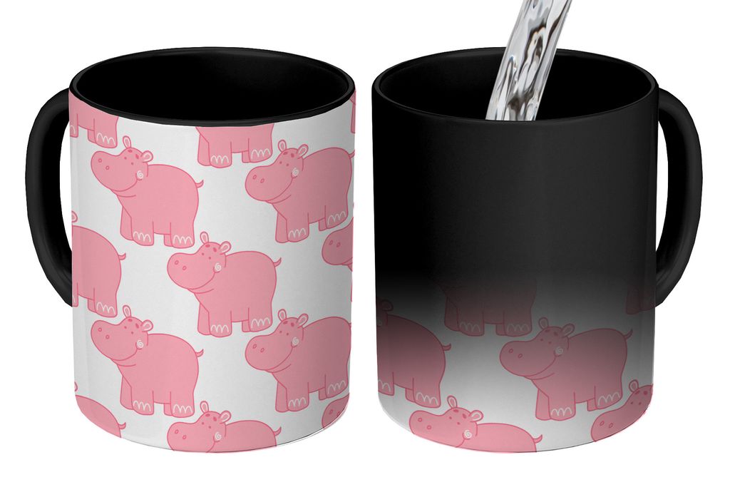 KitchenYeah Zauber Tasse Zaubertasse Magic Nilpferd - Rosa - Mädchen - Kind - Muster 350 ml Farbwechsel Becher Geschenk Geschenkidee - Magic-Tas...