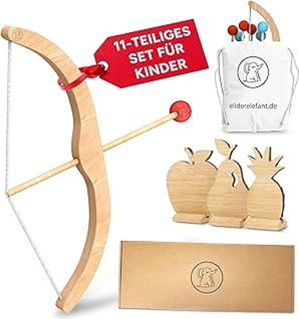 EliPfeil und Bogen Kinder mit 6 Pfeilen aus Filz - 3 Zielscheiben inkl. Baumwollrucksack - Bogenschießen Kinder für Indoor und Outdoor - Spielzeu...