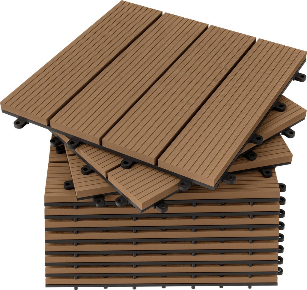 DEUBA WPC Fliesen 30x30 cm Stecksystem Zuschneidbar Drainagesystem Terrasse Balkon Garten Klickfliese Klassik Terrakotta