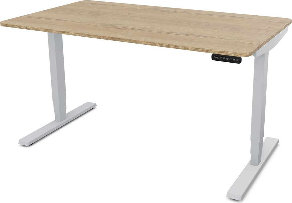ASSMANN Elektrisch höhenverstellbarer Schreibtisch Y-Line Curved Eiche Natura Weißaluminium, 120x80cm, Memoryfunktion, 2-fach-Motorik