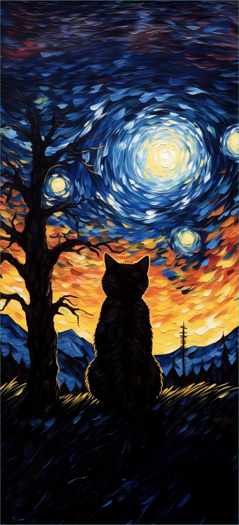 Türtapete Türposter Katze im Sternenlicht - Größe: 93 x 205 cm