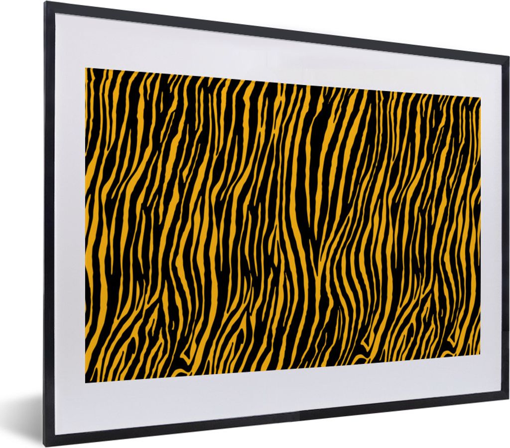 MuchoWow Gerahmtes Poster Tigerdruck - Tiere - Orange 40x30 cm - Poster mit Schwarzem Bilderrahmen Wandposter Rahmen Foto Bilder - Bilderrahmen -...