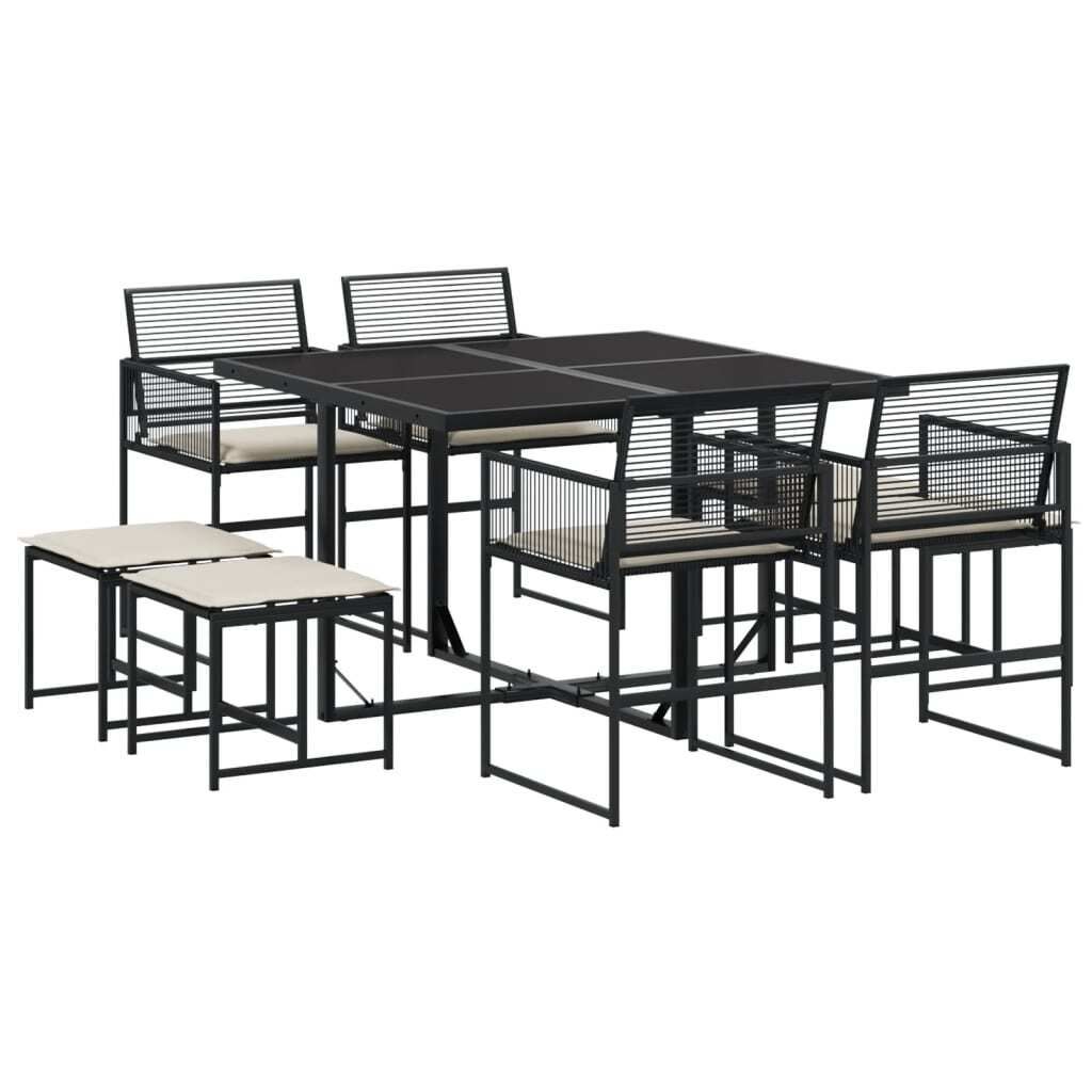 vidaXL 9-tlg. Garten-Essgruppe mit Kissen Schwarz Poly Produktbild 