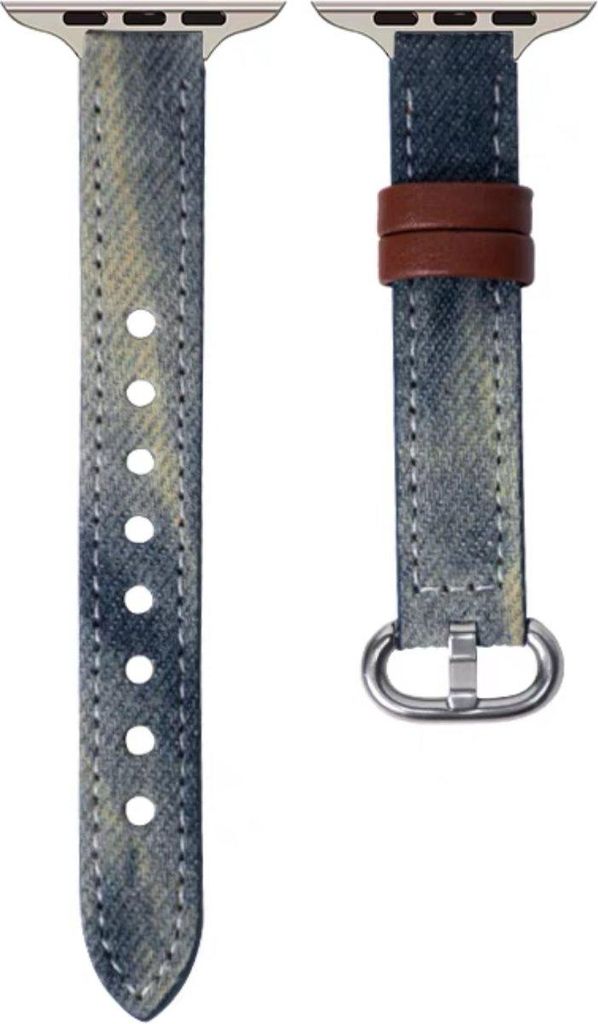 FFO2World schlankes Denim-Lederarmband für Apple Watch 42–49 mm (Series 1–11, SE, Ultra), für Damen, weiches Leder, Dunkelblau
