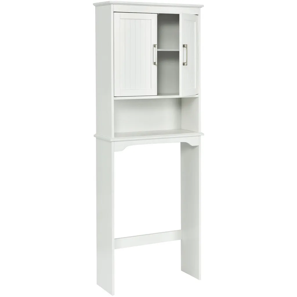 Armoire haute de salle de bain blanche, étagère ajustable, 2 portes