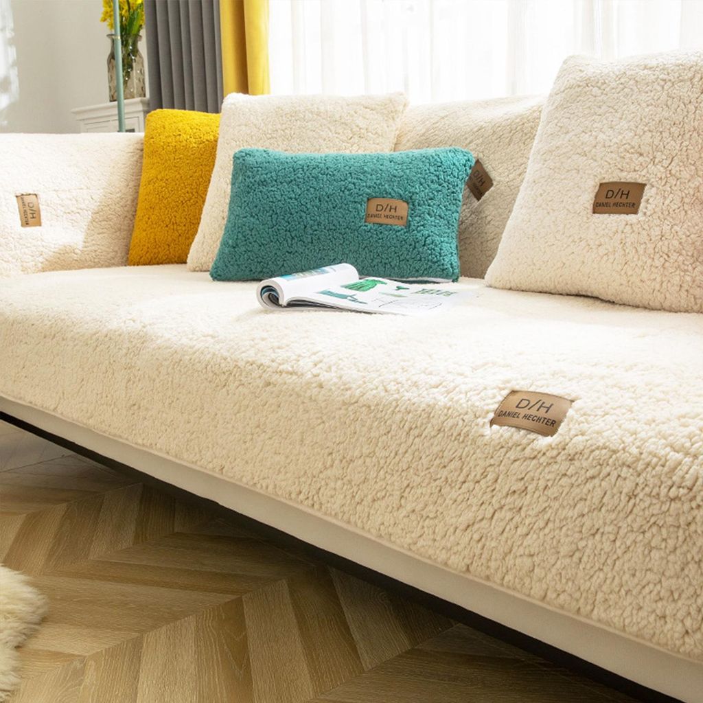 Heikoeco Samt sofaschoner rutschfest 1 2 3 4 Sitzer, L Form Sofaüberwurfe, sofadecken für sitzfläche, Ultra Weicher Sofaschoner,Weiß,90x180cm