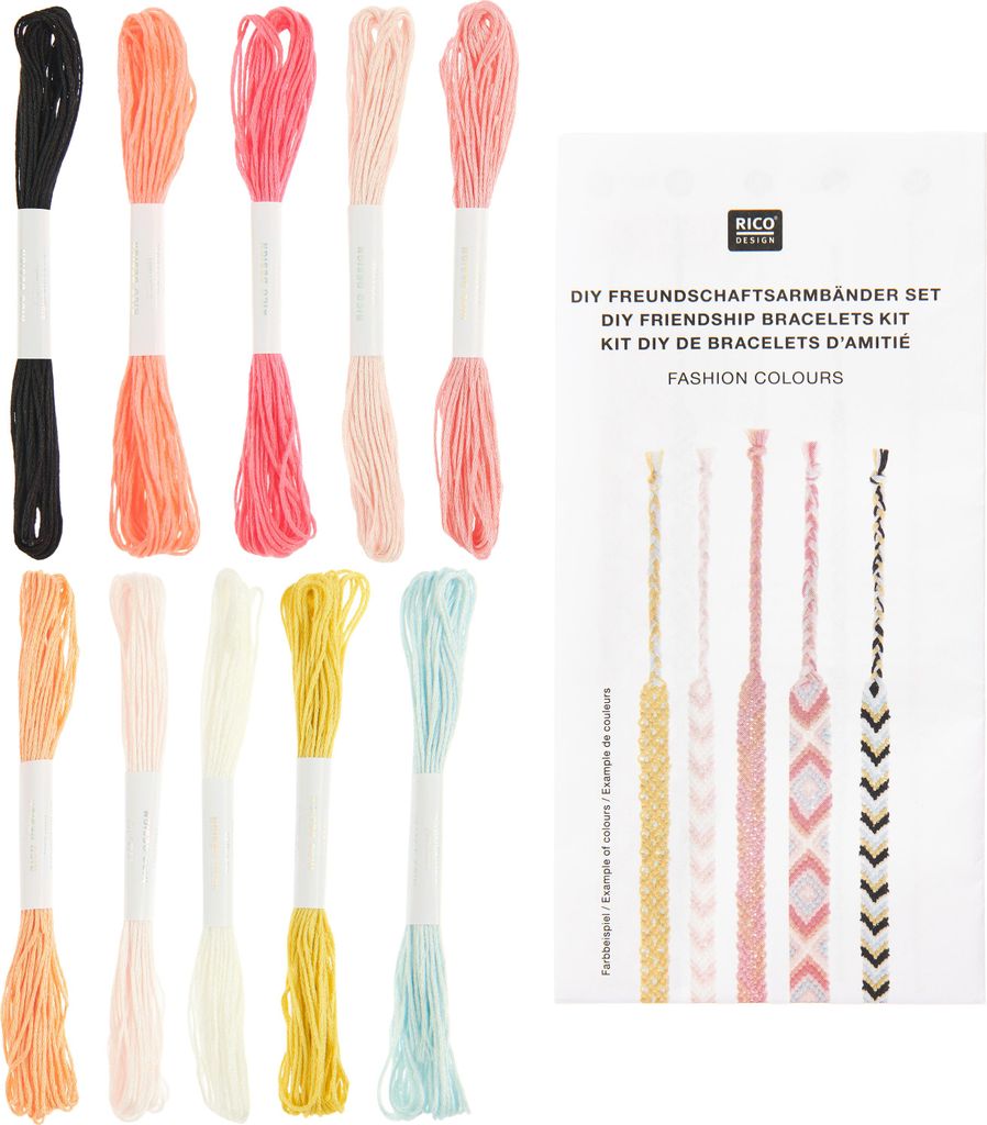 Rico Design Bastelset Freundschaftsbänder inkl. 10 Garnbänder DIY Kit Armbänder Fashion Colours