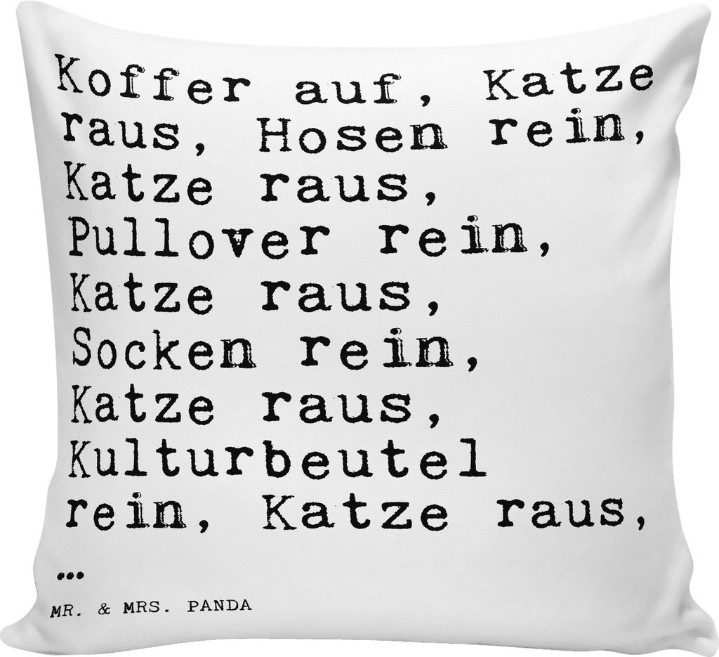 Mr. & Mrs. Panda Sofa Kissen Koffer auf, Katze raus,... - Weiß - Geschenk, Zierkissen, kuschelkissen 40x40, witzig, Sprüche, lustig, Haus, Spruch...