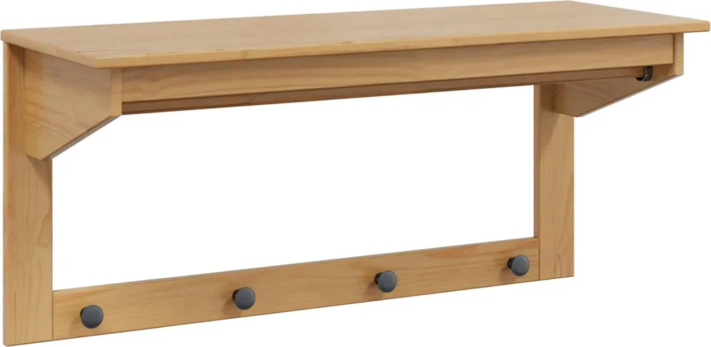 Portemanteau en bois massif brun miel 90 cm robuste pour vêtements