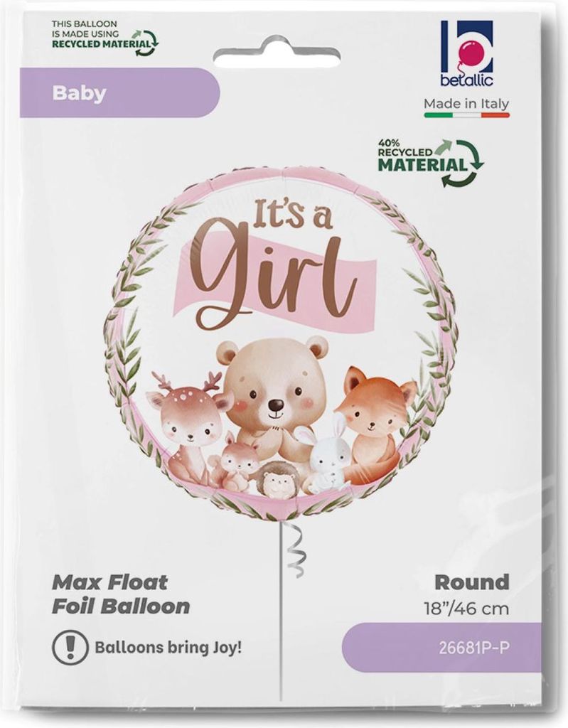18"/Ø46cm Folienballon Woodland It ́s a girl