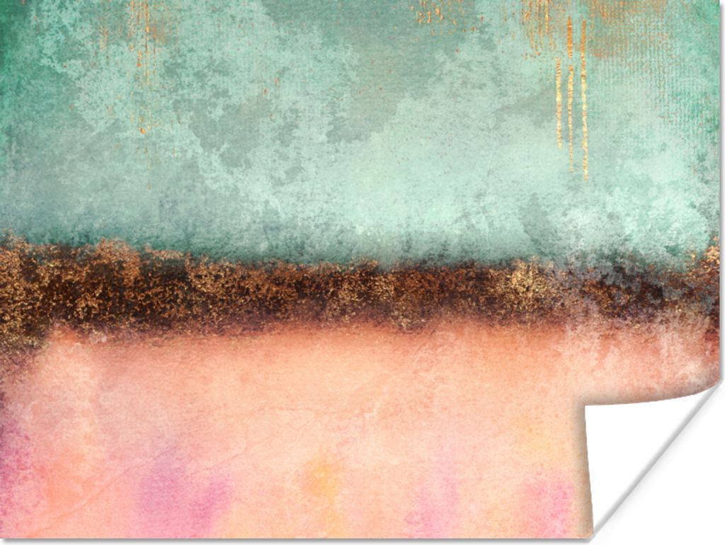 MuchoWow Poster Gold - Farbe - Abstrakt - Grün - Rosa 40x30 cm - Plakate für die Wände - Poster Wohnzimmer