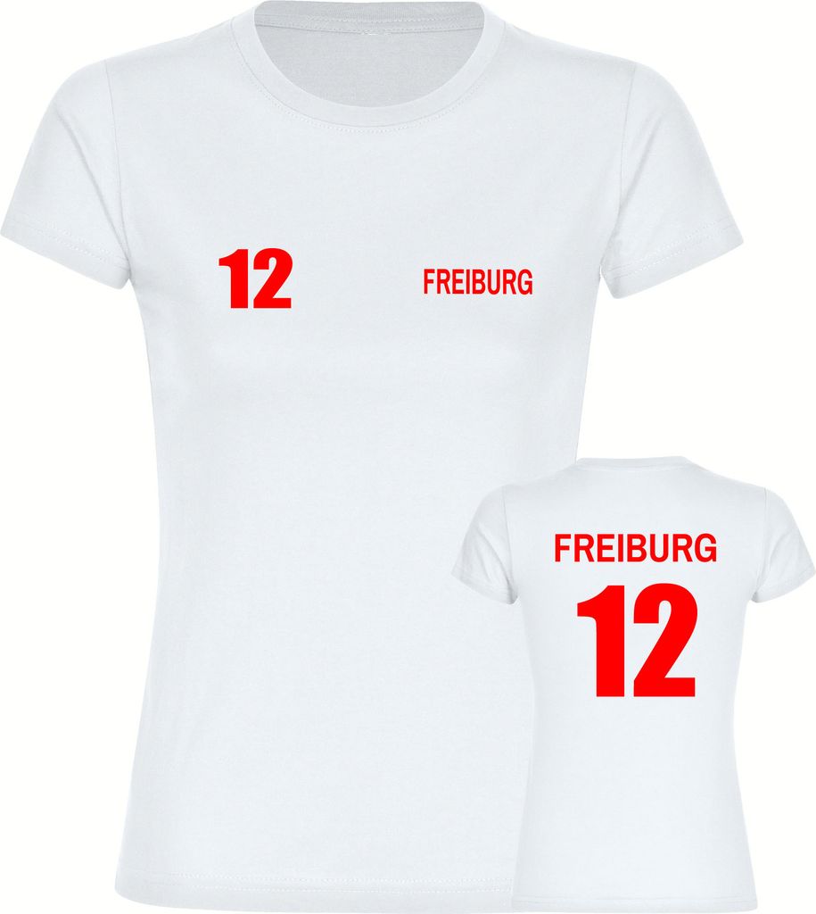 multifanshop Damen T-Shirt - Freiburg - Trikot Nummer 12, weiß, Größe M