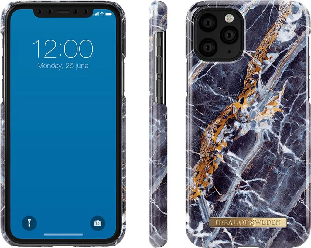 Coque iPhone 11 Pro motif Marbre Bleu Nuit et Or avec finition brillante