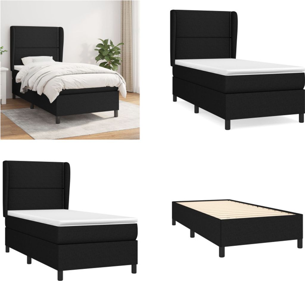 vidaXL Boxspringbett mit Matratze Schwarz 80x200 cm Stoff - Boxspringbett - Boxspringbetten - Bett - Schlafzimmermöbel