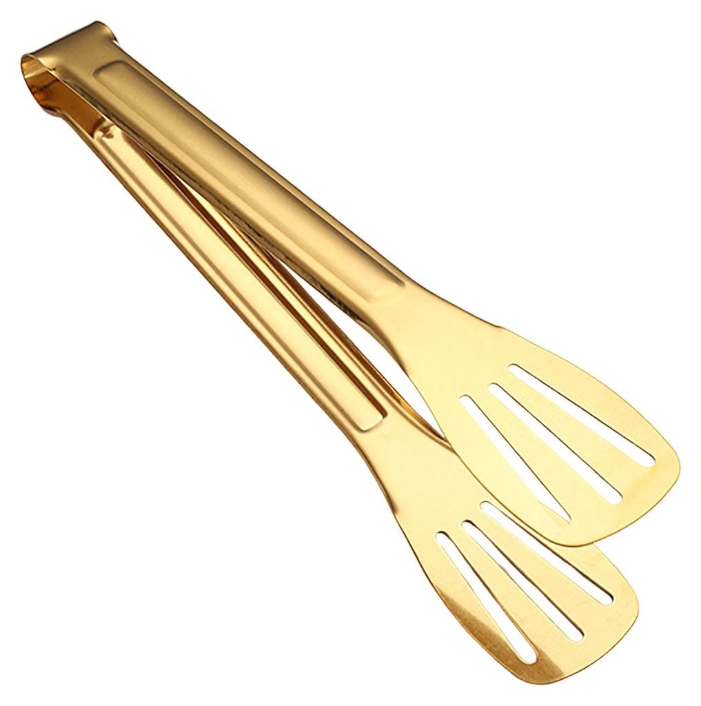 Edelstahl-Servierzange, hitzebeständig, für Grillbuffet, rutschfester Griff, Lebensmittelklemme mit Ölablauflöchern