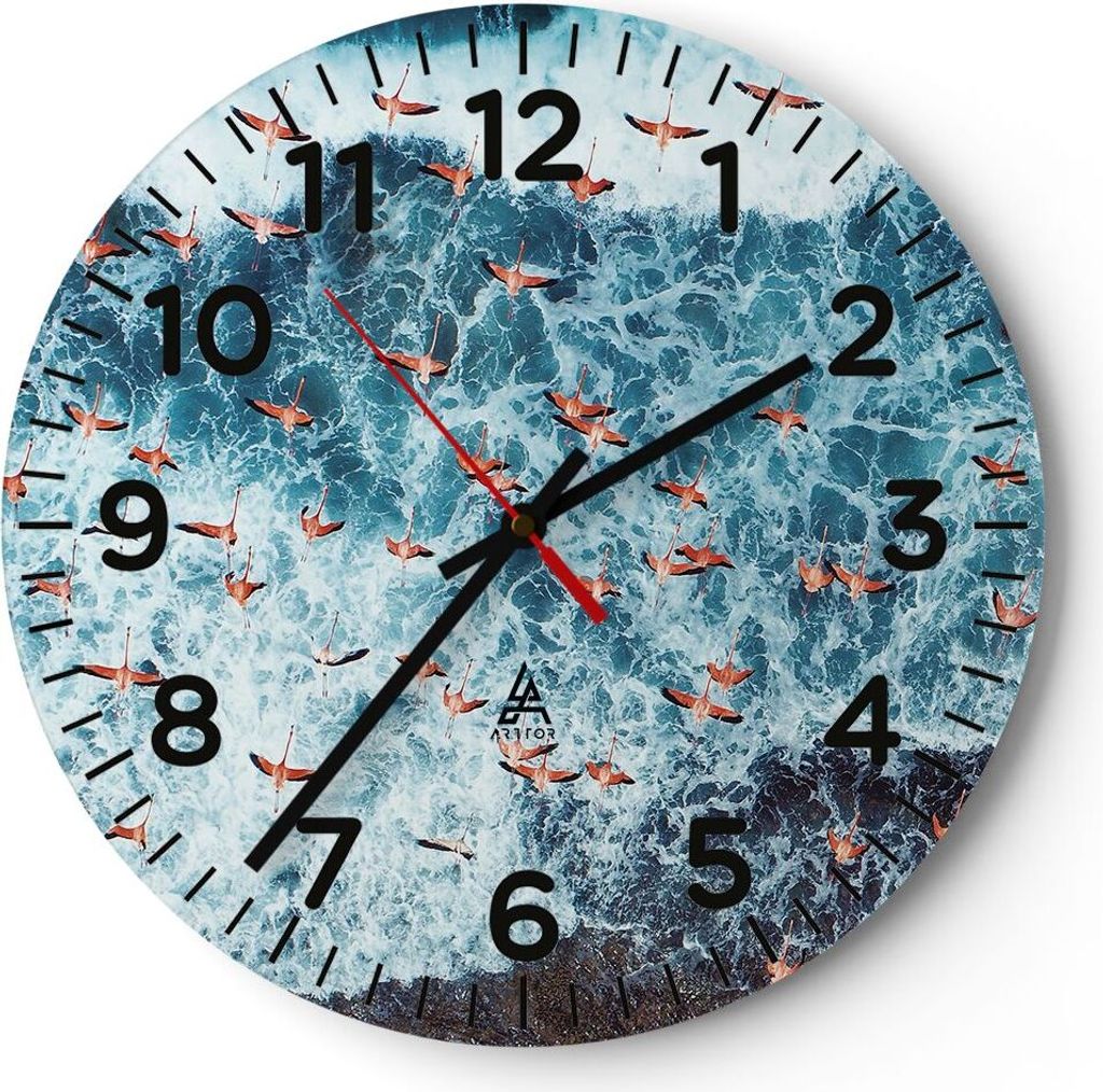Wanduhr - Rund - Glasuhr - Flamingos Karibik Vögel - 40x40cm - Schleichendes Uhrwerk - Lautlos - zum Aufhängen bereit - Dekoration Modern - Wandd...
