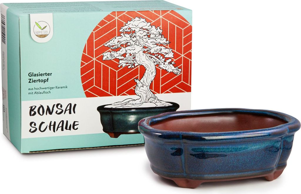 Bonsai Schale aus Keramik in Marineblau - Bonsai Topf abgerundet für die perfekte Inszenierung Ihres Zimmerbonsais - 15 x 5,5 x 11 cm