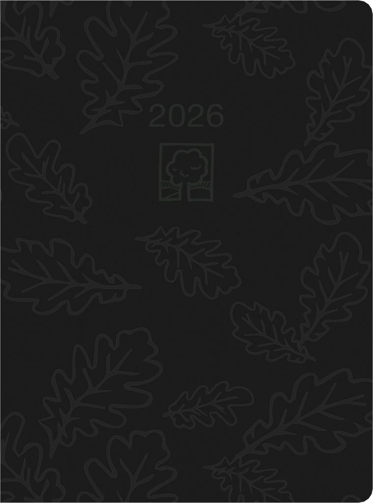 Taschenkalender anthrazit 2026 - Bürokalender 10,2x14,2 - 1 Tag auf 1 Seite - robuster Kartoneinband - Stundeneinteilung 7-19 Uhr - Blauer Engel -...