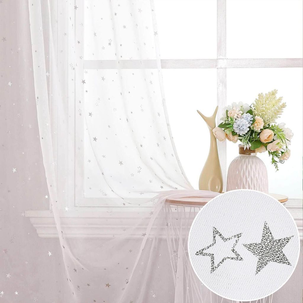 Voile Vorhang Transparente Gardine aus Voile Star Semi-Sheer für Wohnzimmer Schlafzimmer Kinderzimmer 2er Set 132 x 244cm (H x B)