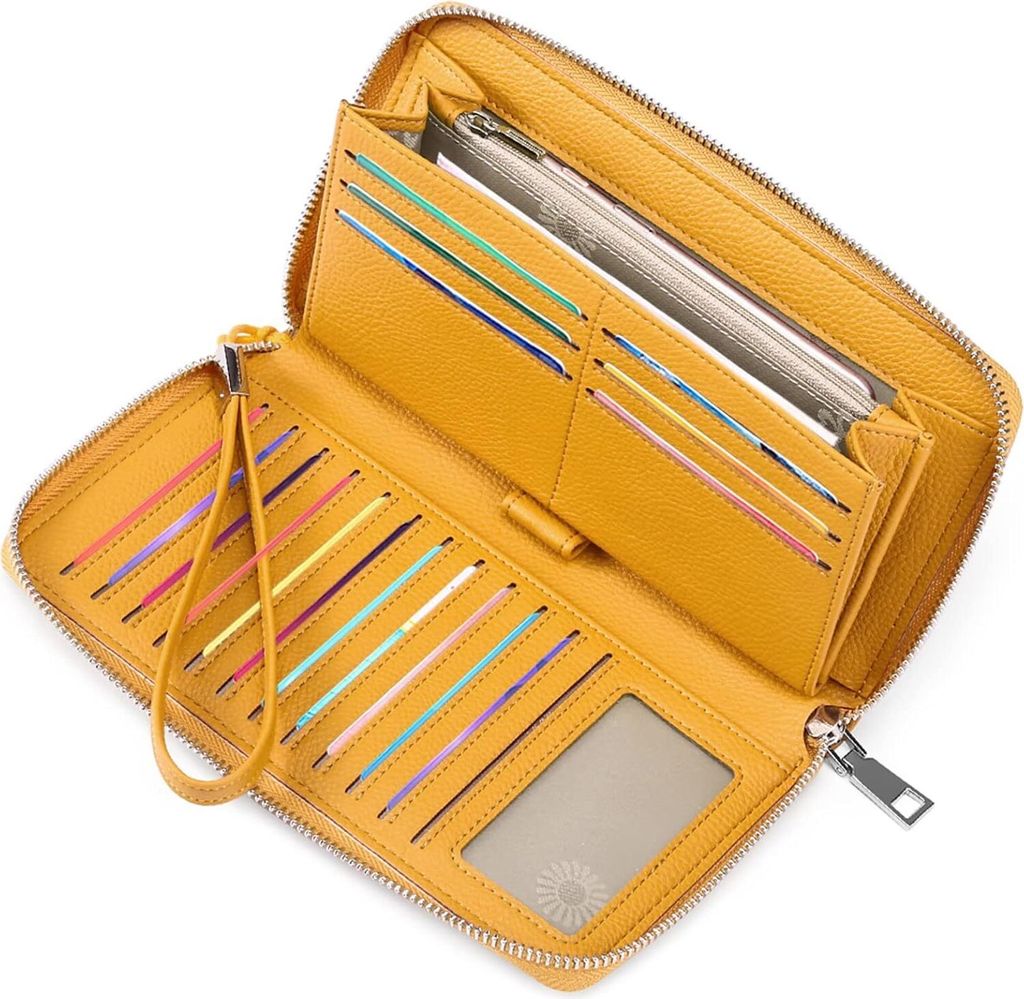 Damen Geldbörse, große Kapazität Leder Damen Geldbörsen Reißverschluss Kupplung mit RFID-Blockierung und Mehreren