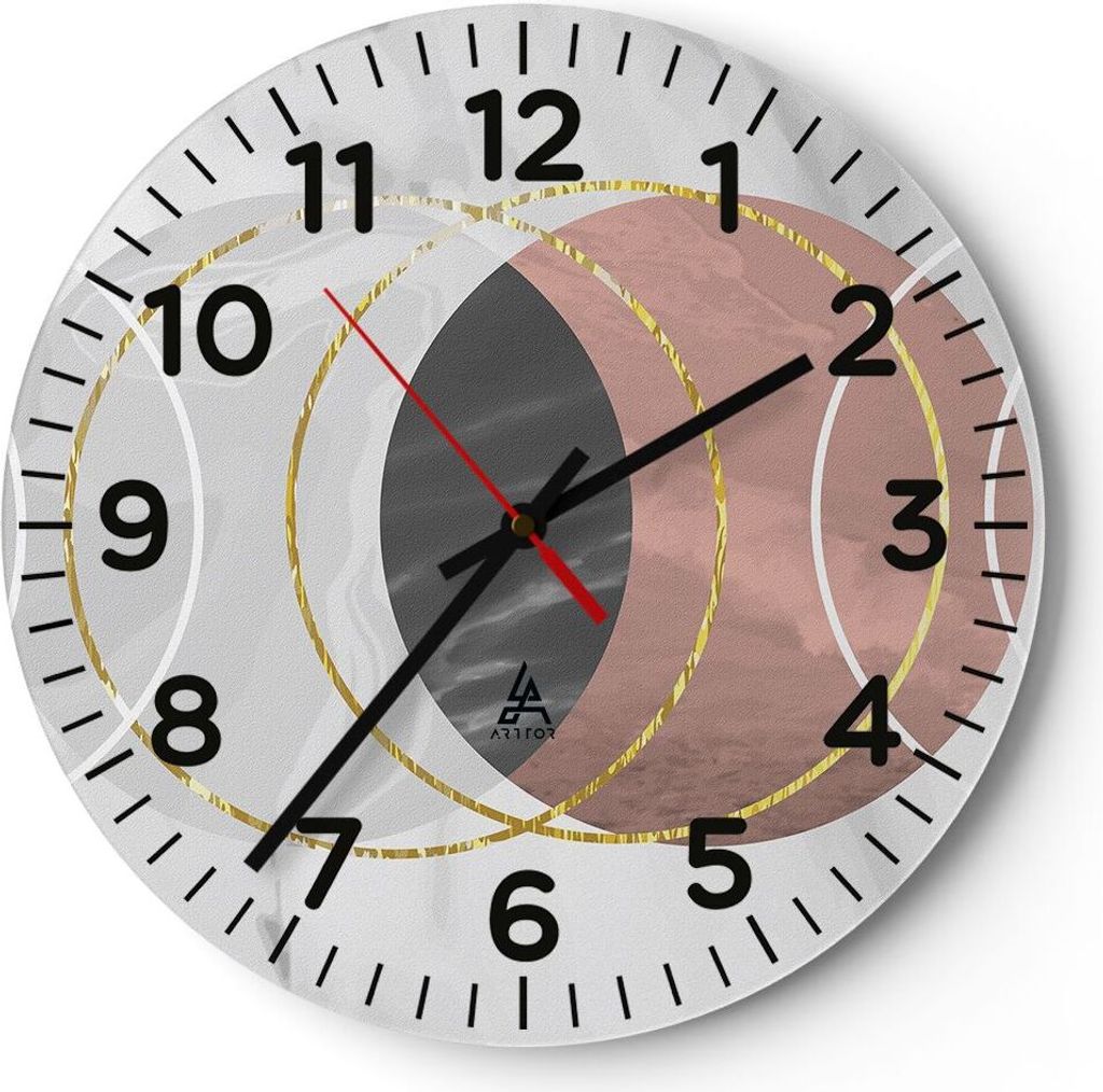 Wanduhr - Rund - Glasuhr - Abstraktion Formen Stück - 30x30cm - Schleichendes Uhrwerk - Lautlos - zum Aufhängen bereit - Dekoration Modern - Wand...