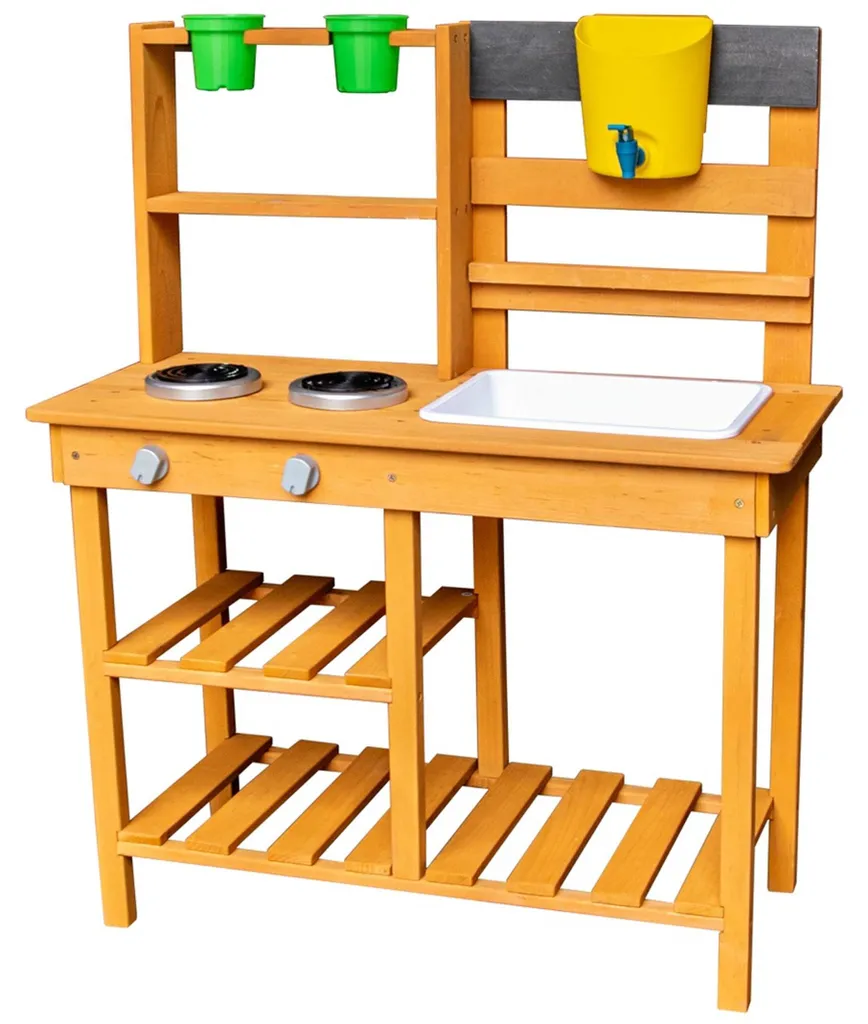 Cuisine de jardin en bois pour enfants : jeu d'eau plein air idéal