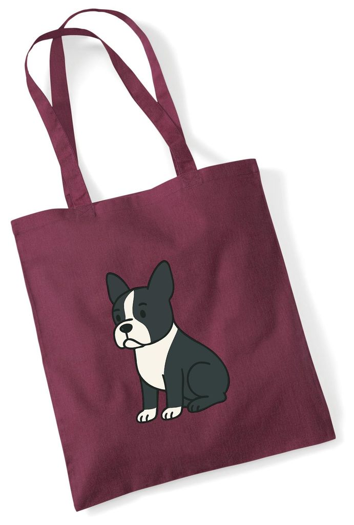 Huuraa Jutebeutel Boston Terrier Comic Bostonie 10 Liter Burgundy Baumwolle Tasche Geschenkidee