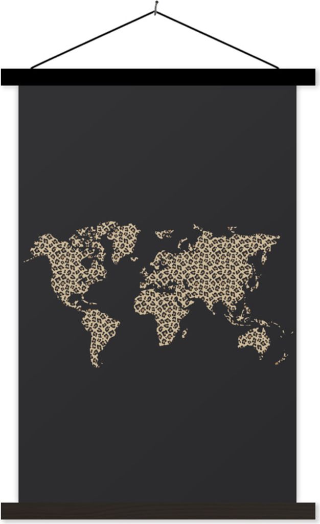 MuchoWow Textilposter Weltkarte - Leopard - Tiere 120x180 cm mit schwarzem Rahmen - Fotos