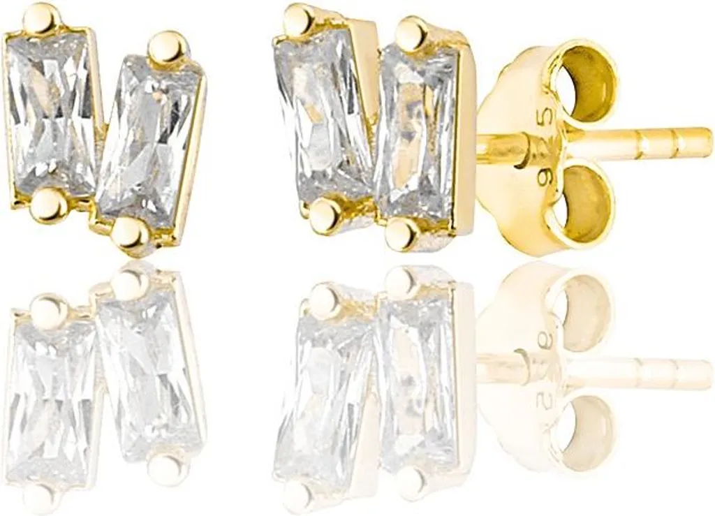 Puces d'oreilles femme en argent 925 serties de zircons rectangulaires