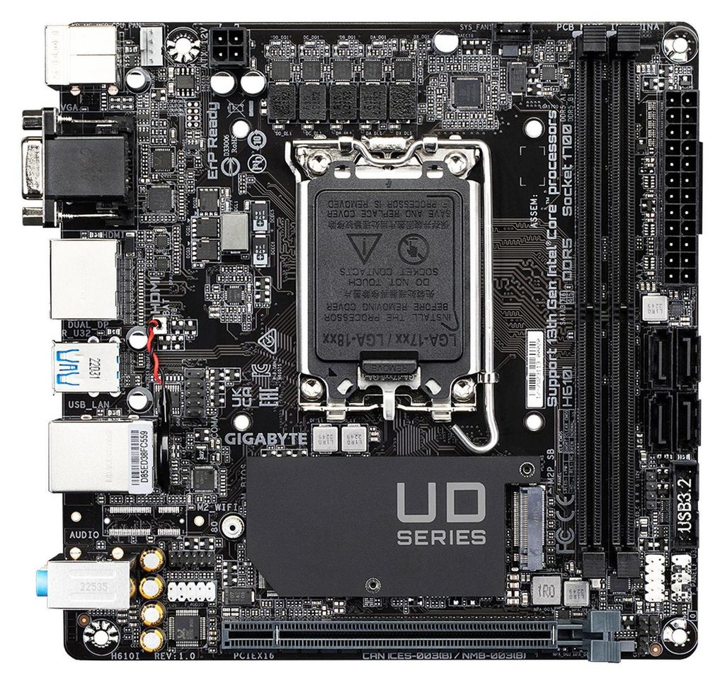 GIGABYTE H610I Motherboard - Unterstützt Intel Core 14. Generation CPUs 4+1+1 Hybrid Digital VRM bis zu 5600MHz DDR5 1xPCIe 3.0 M.2 GbE LAN USB 3....
