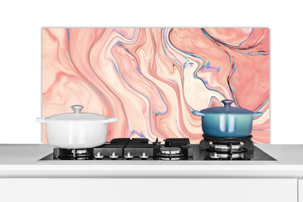 KitchenYeah Spritzschutz Küche - Küchenrückwand - Wandschutz für Herd und Spüle - Marmor - Pastell - Rosa - Blau - Marmoroptik - Abstrakt 1...