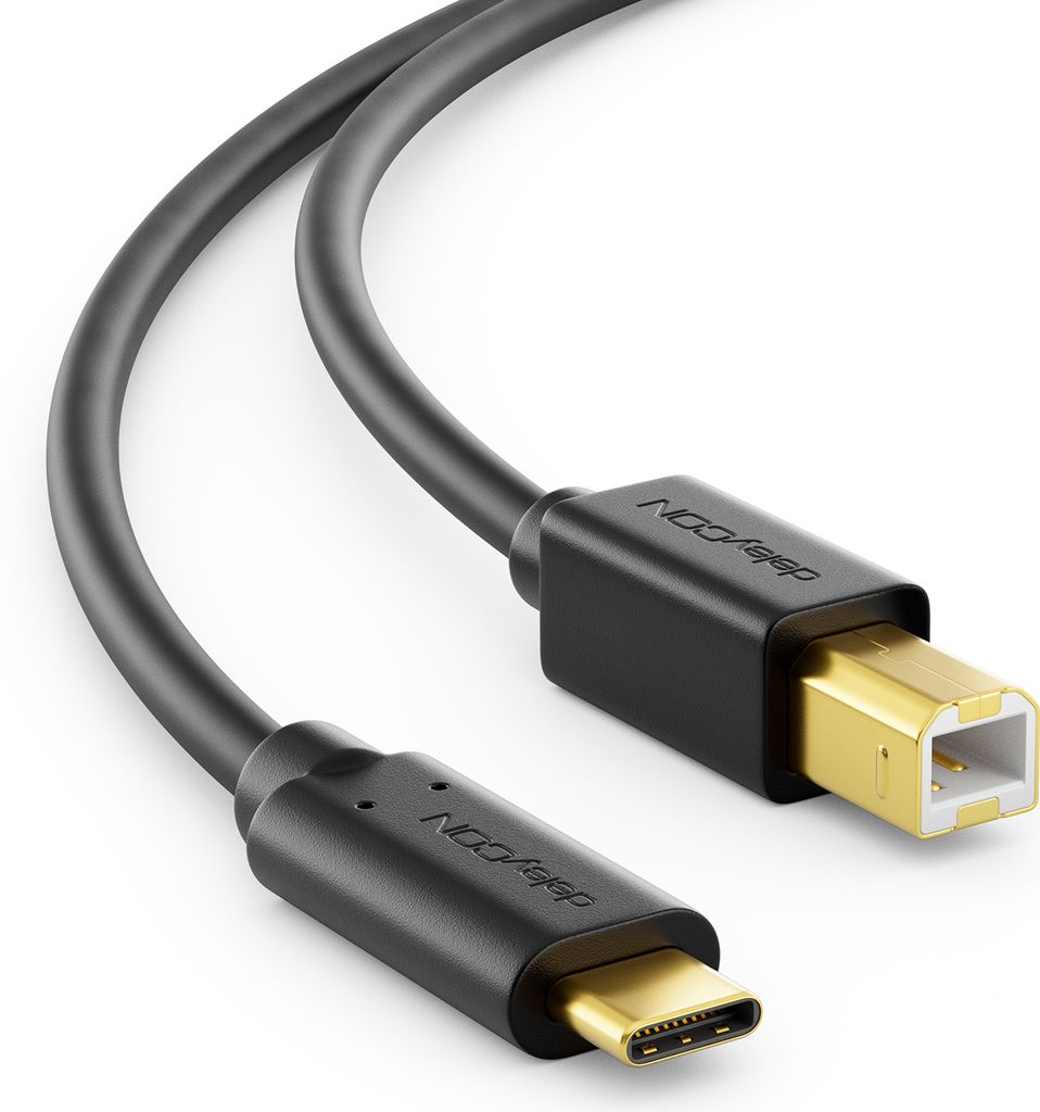 deleyCON 3,0m USB 2.0 Kabel - Stecker Typ C auf USB B - Datenkabel Druckerkabel Kompatibel mit Apple Huawei Samsung Dell Lenovo iMac PC Laptop Comp...
