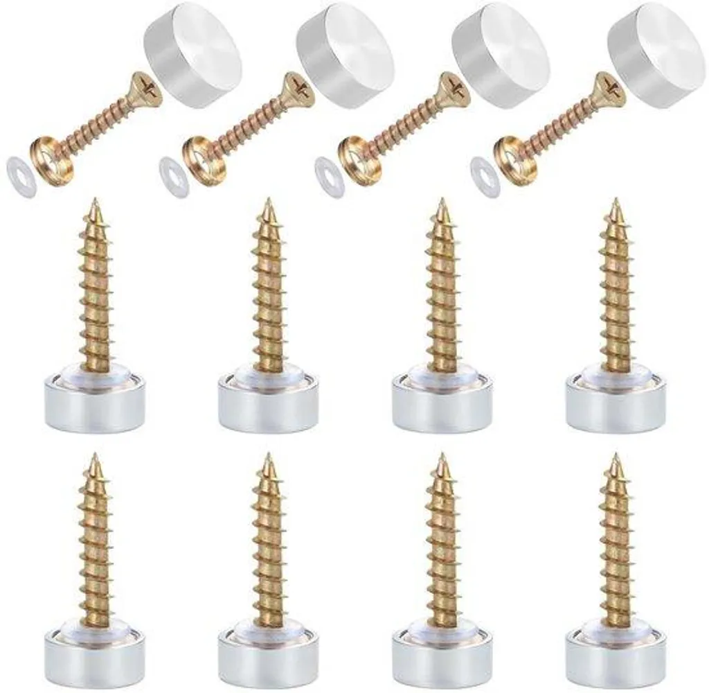 Lot de 20 Caches-vis Chromés 12mm pour Fixation de Miroir et Panneau
