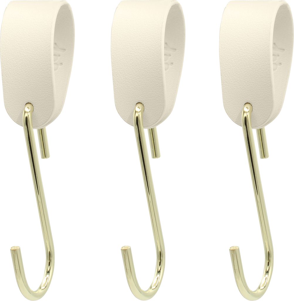 Natural Goods Berlin Garderobenhaken GARD Schlaufe, veganer Kunstlederriemen, Lederschlaufe, Lederband, Beige, mit GARD Haken FLAT in Gold, 3 Stück