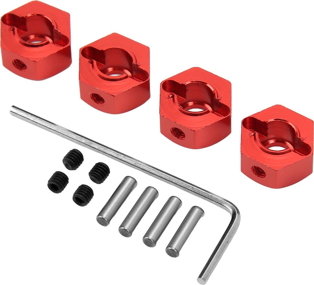4 Stück 12 mm Sechskant-Radnabenmuttern, Aluminiumlegierung, hochgenauer RC-Antriebsadapter für 1/10 Auto, Rot