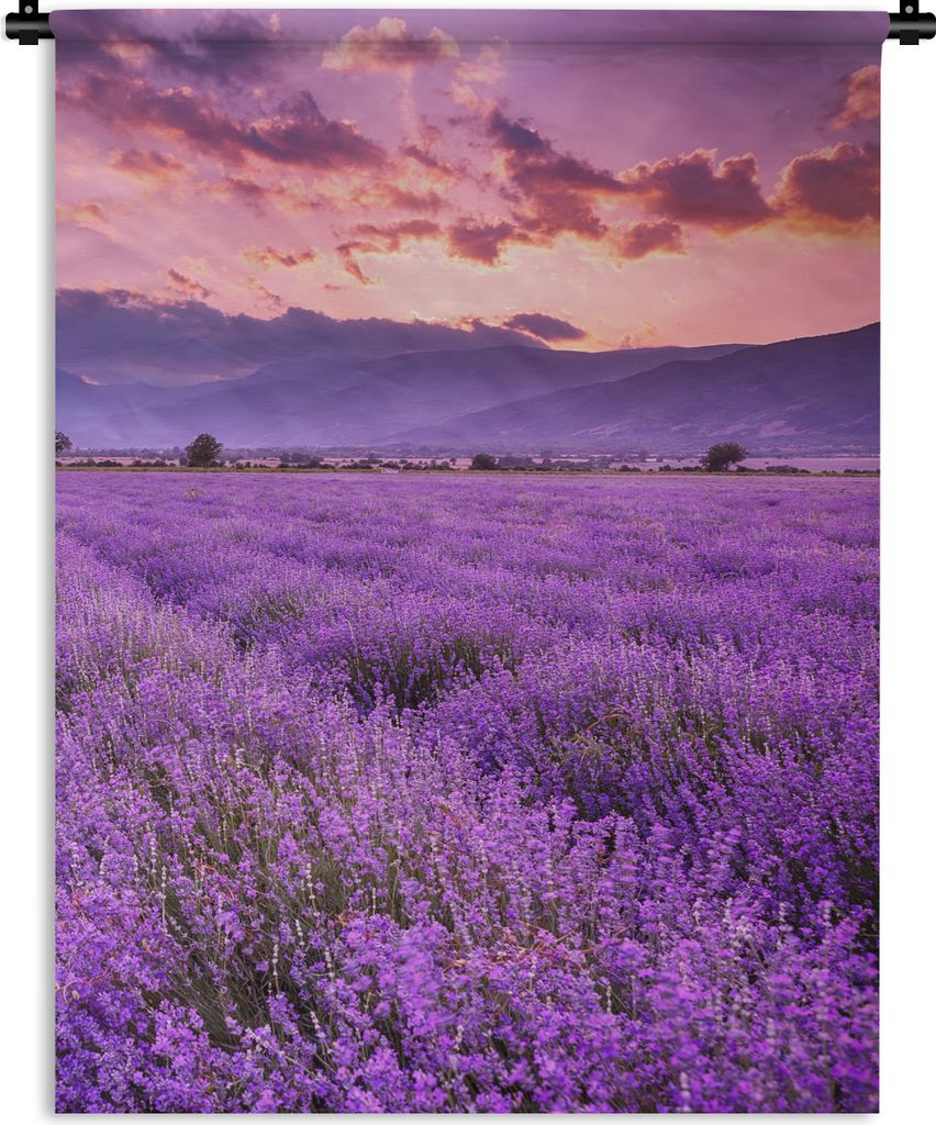 MuchoWow Wandteppich Wandbehang Lavendel - Lila - Blumen - Feld 120x160 cm Tapisserie Dekoration Wandtuch - Wohnzimmer - Moderne