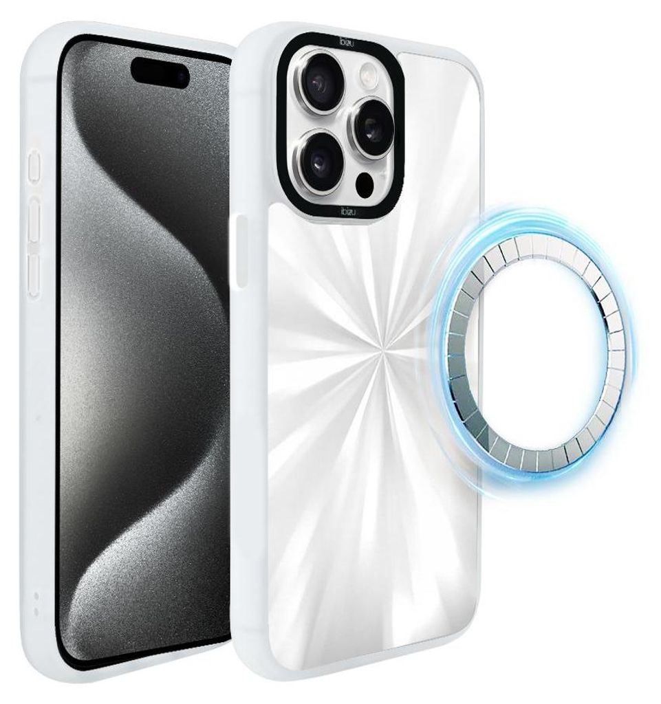 Schutzhülle für das iPhone 15 Pro Max, MagSafe-kompatibel, mattweiße Seiten, Reflexion, Schimmer