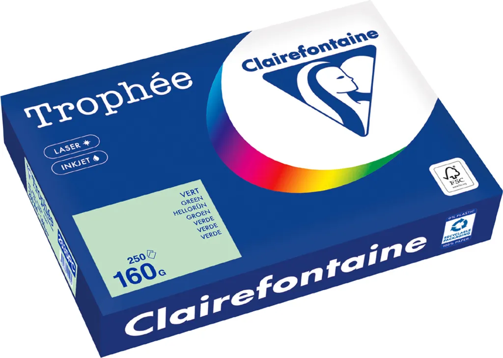 Carta Colorata A4 Clairefontaine Trophée 160g Blu Reale - Risma 250ff